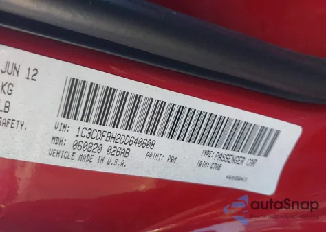 2013 Dodge Dart Rallye из США, поврежденный, VIN 1C3CDFBH2DD640608